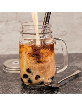 Bubble tea drinking jar with lid straw and cleaning brush