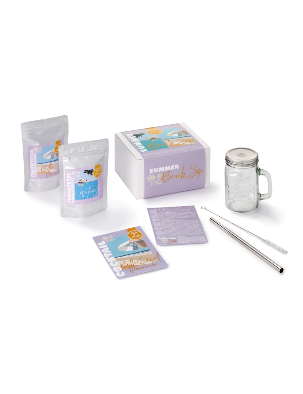 Summer Beach Sip gift set – two iced teas, mason jar glass with straw and recipe cards