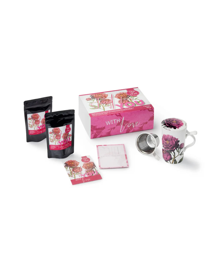 Just for You gift set – two fruity teas, Peonia bone china mug and greeting card