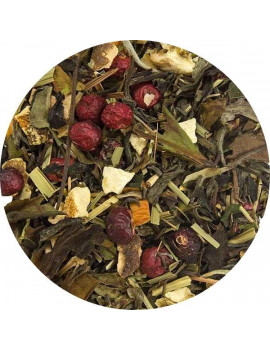 loose leaf white tea, green tea, lemongrass, liquorice root and ginger