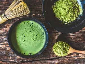 Matcha powder prepared as a traditional Japanese green tea